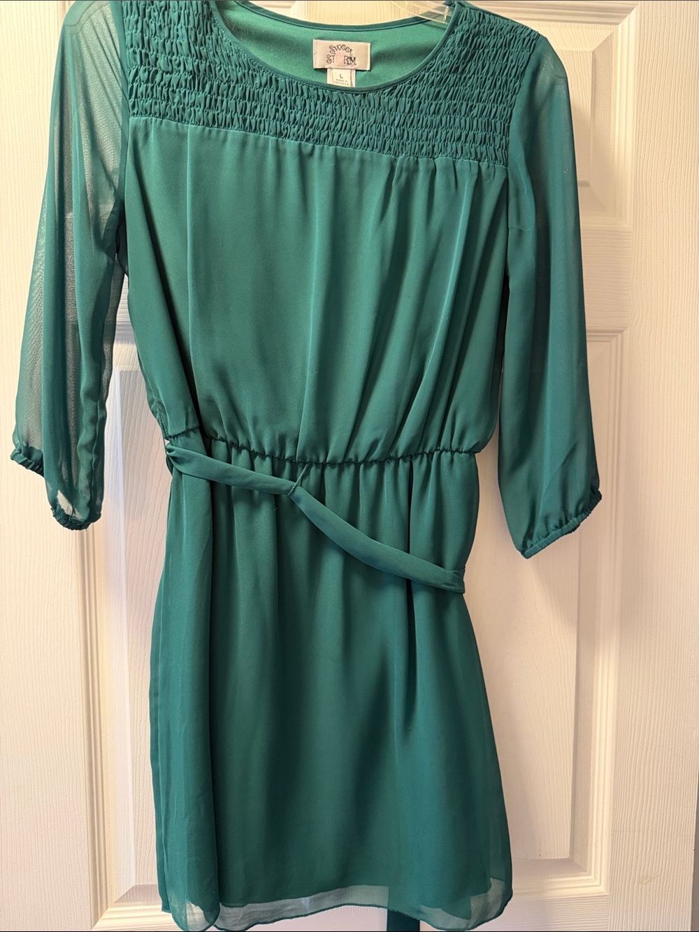 Women's Teal Belted Chiffon Dress